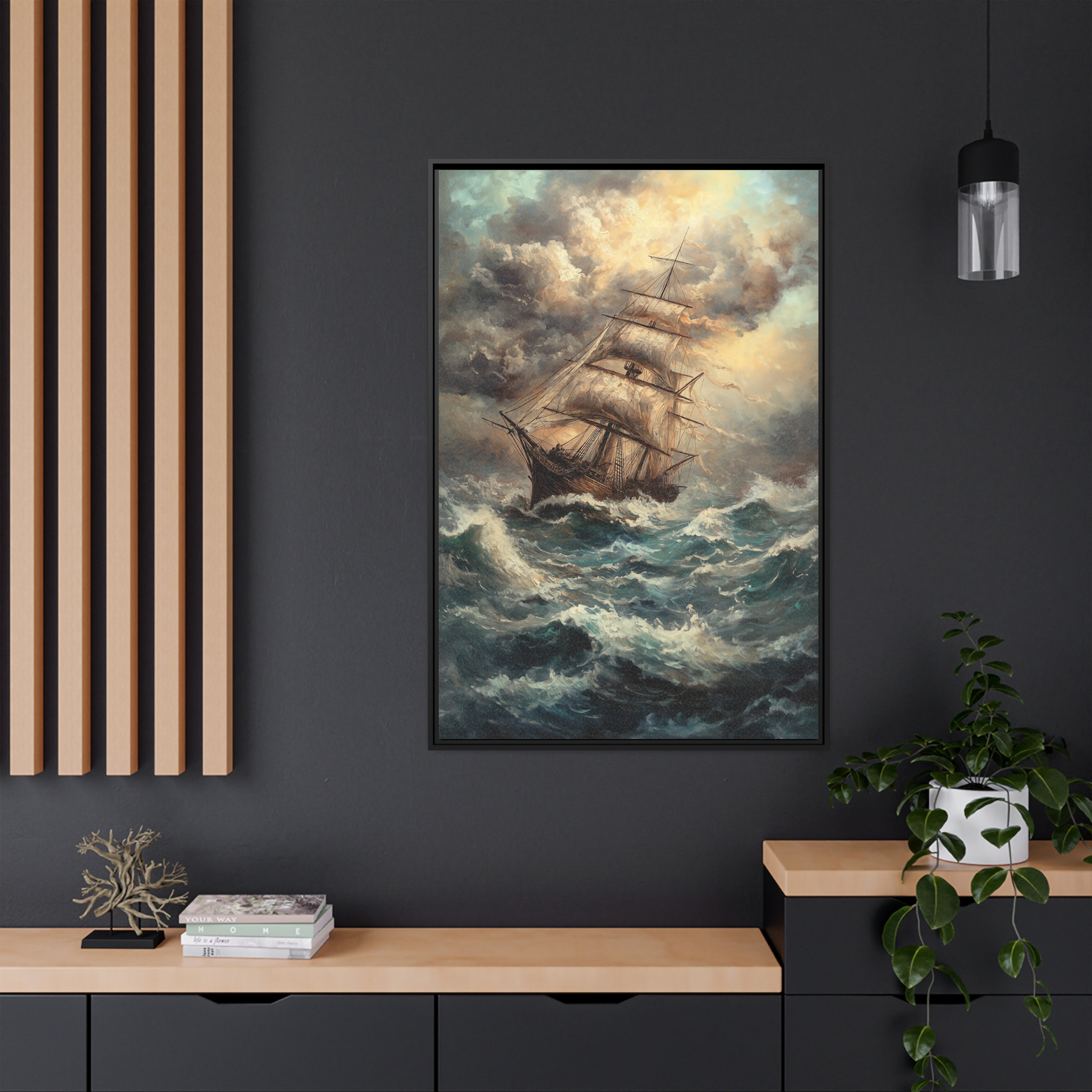 Framed Canvas - Stormy Voyage Sailing Ship