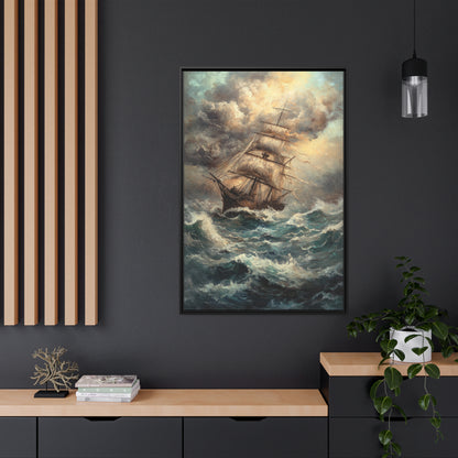 Framed Canvas - Stormy Voyage Sailing Ship
