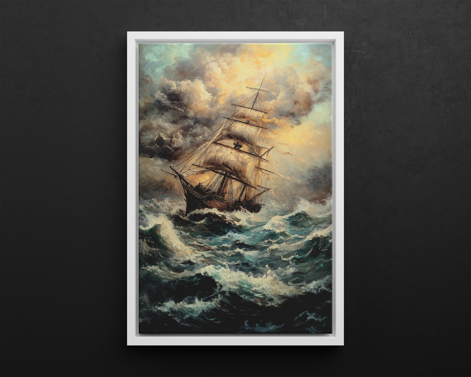Framed Canvas - Stormy Voyage Sailing Ship