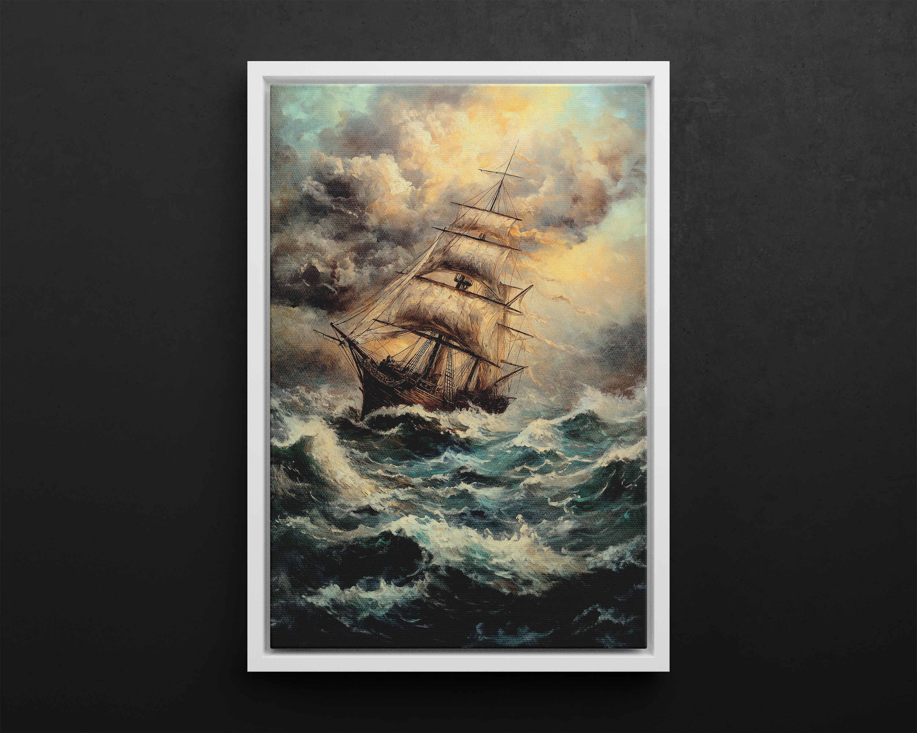 Framed Canvas - Stormy Voyage Sailing Ship
