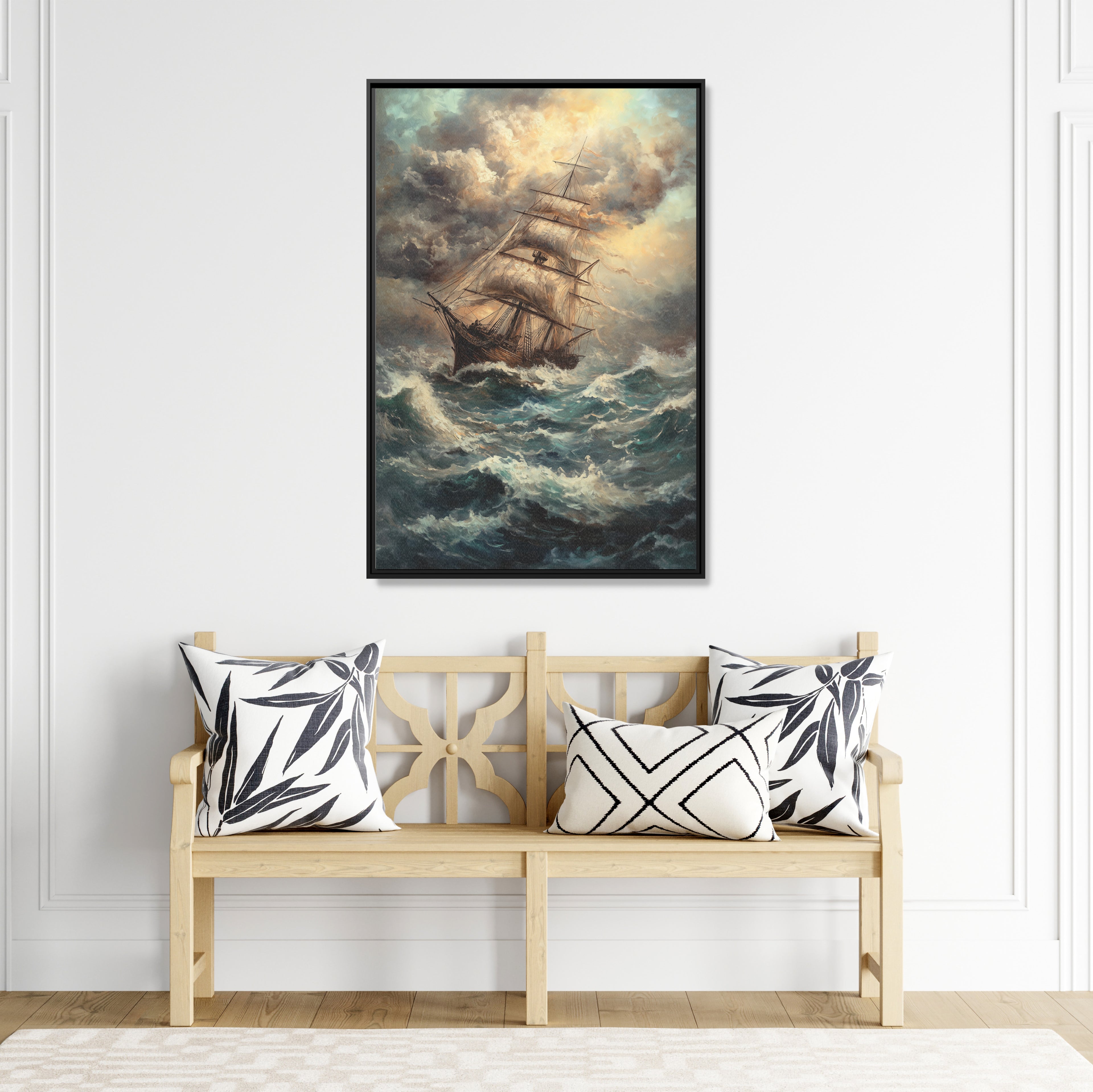 Framed Canvas - Stormy Voyage Sailing Ship