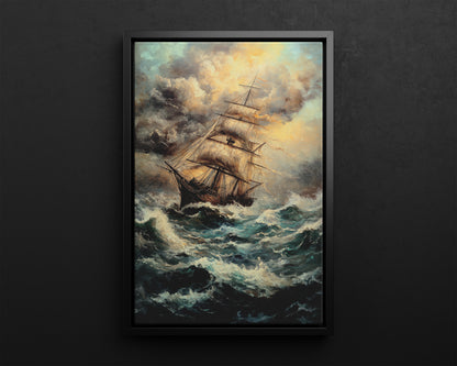 Framed Canvas - Stormy Voyage Sailing Ship