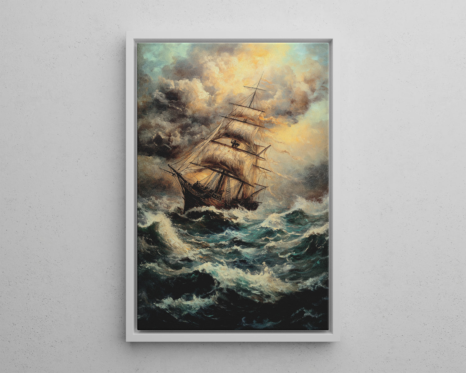 Framed Canvas - Stormy Voyage Sailing Ship