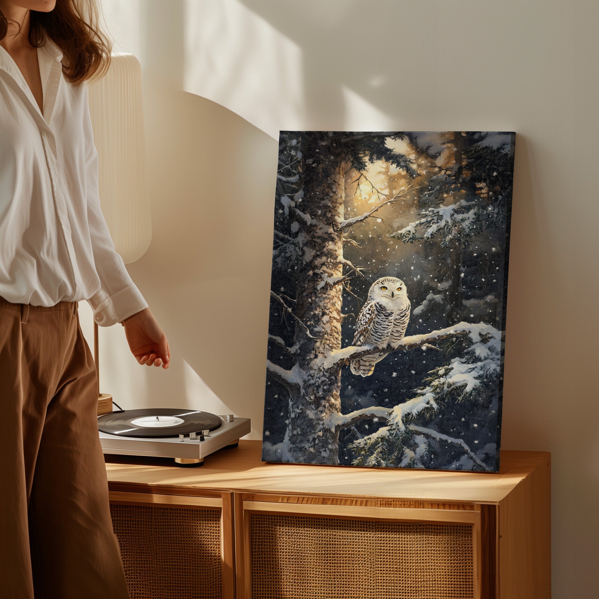 .75" Matte Canvas - Silent Gaze Snow Owl