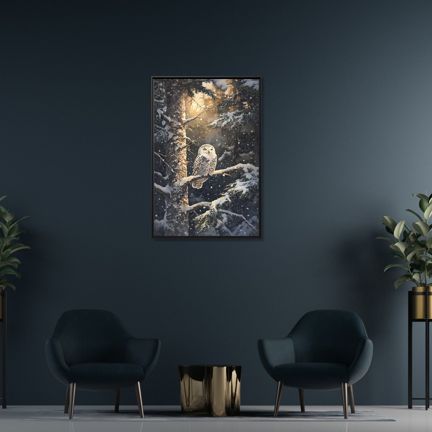 Framed Canvas - Silent Gaze Snow Owl