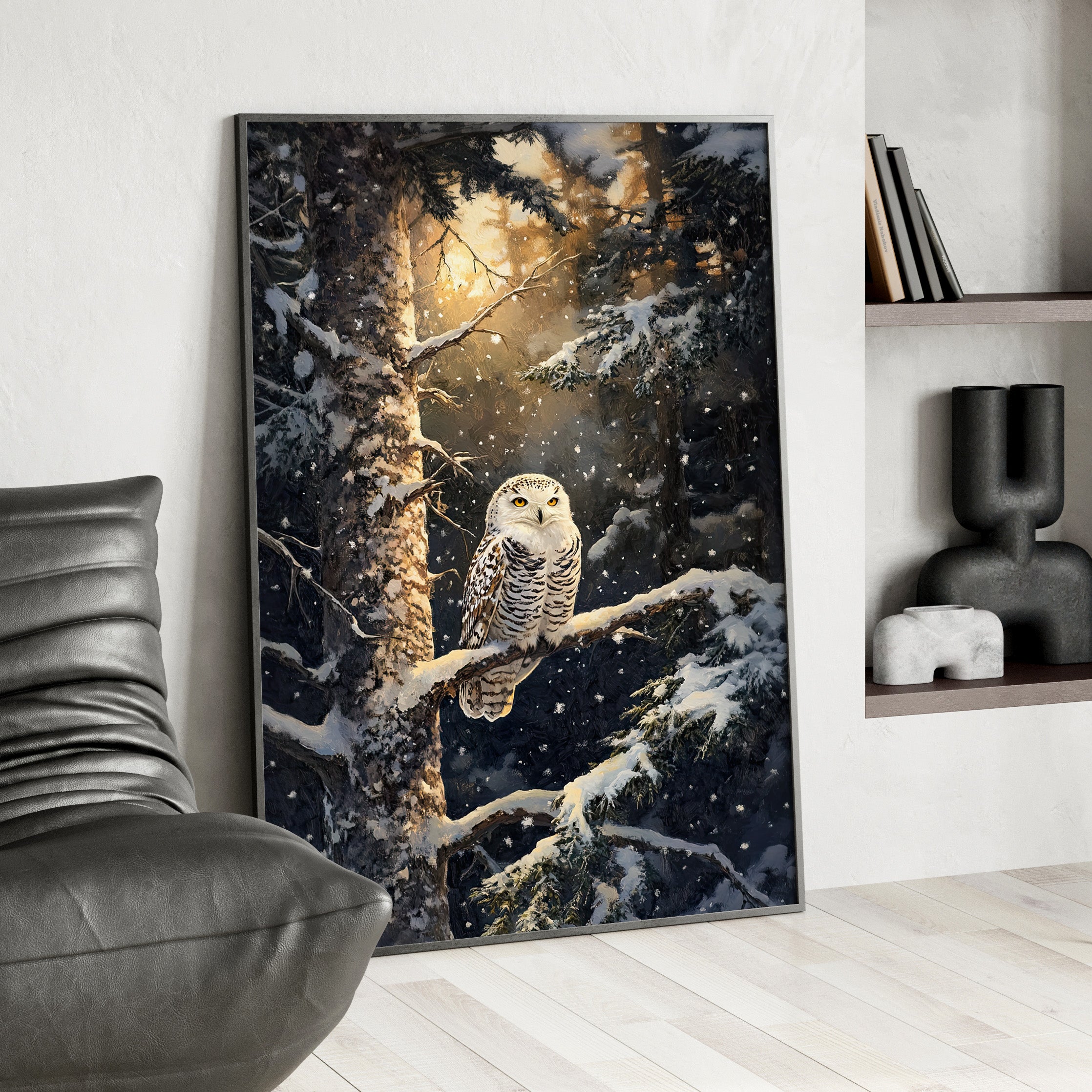 Framed Paper Print - Silent Gaze Snow Owl