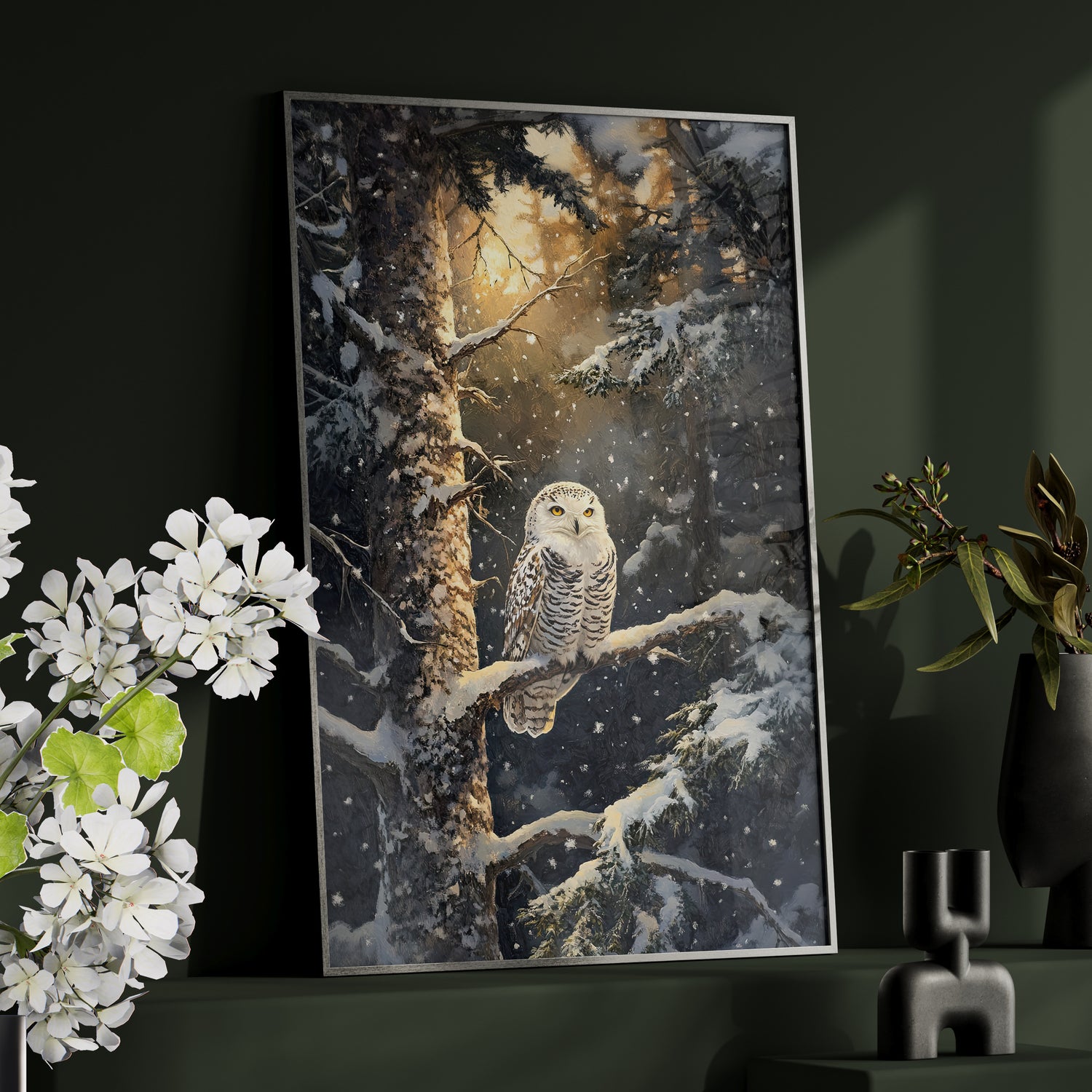 Framed Paper Print - Silent Gaze Snow Owl