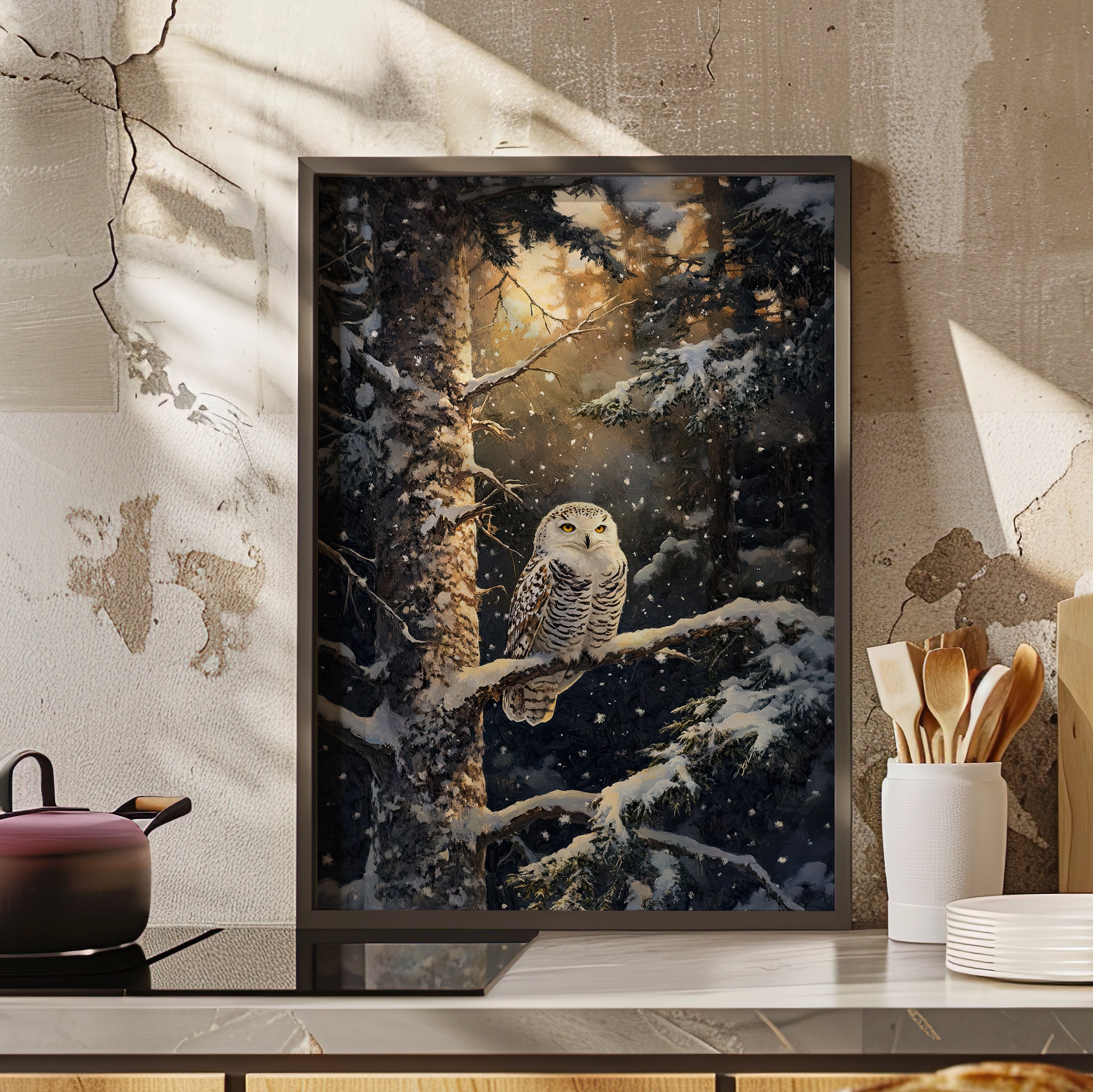 Framed Paper Print - Silent Gaze Snow Owl