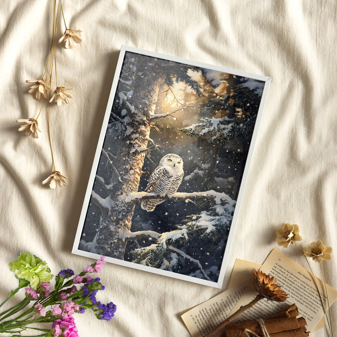 Framed Paper Print - Silent Gaze Snow Owl