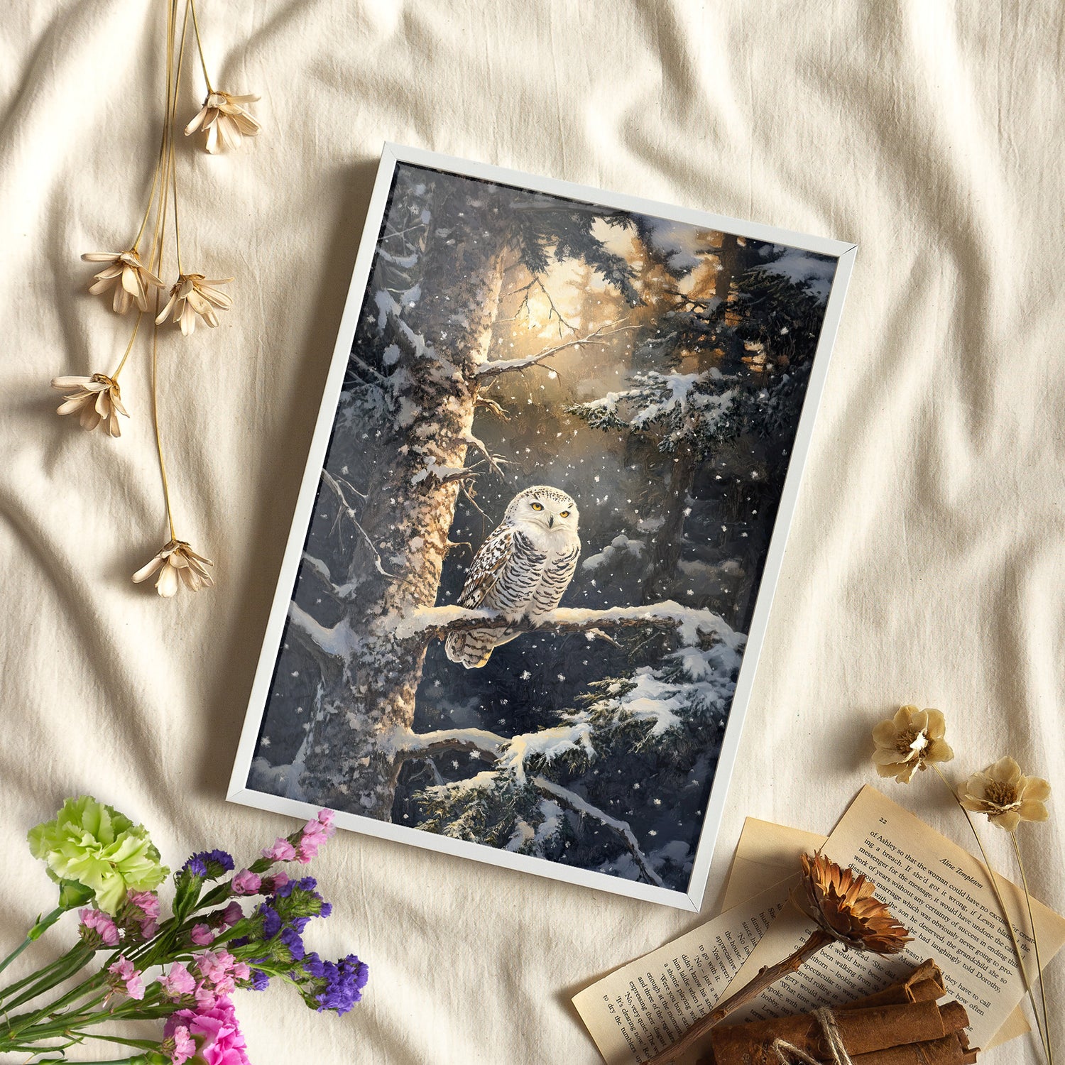 Framed Paper Print - Silent Gaze Snow Owl