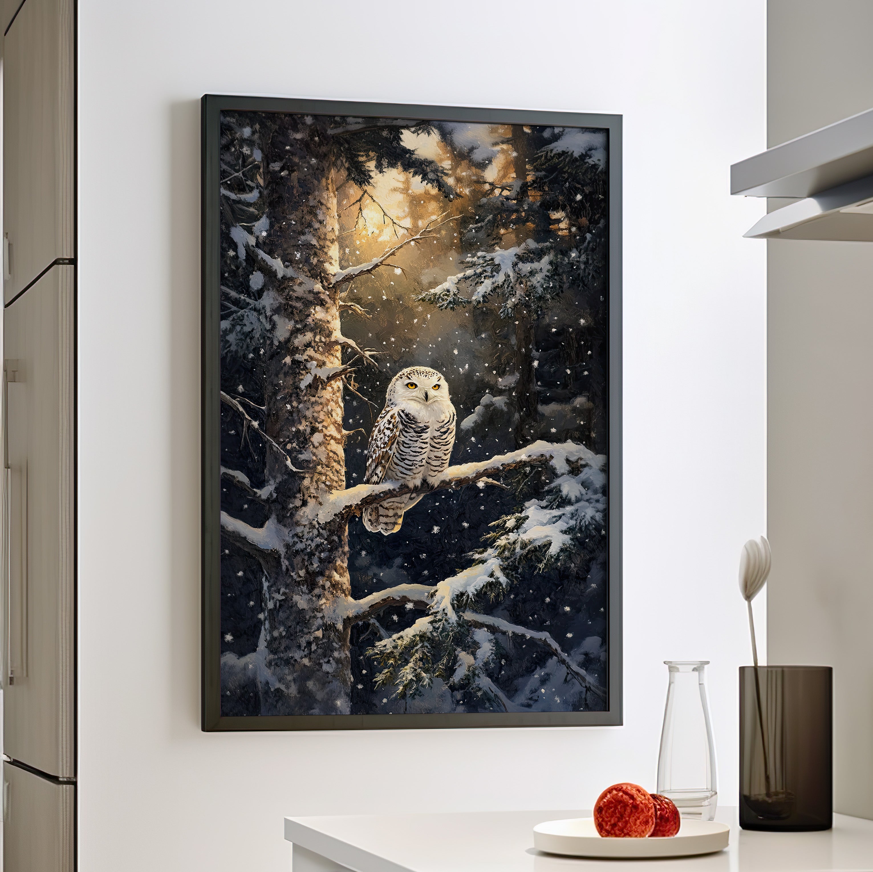 Framed Paper Print - Silent Gaze Snow Owl