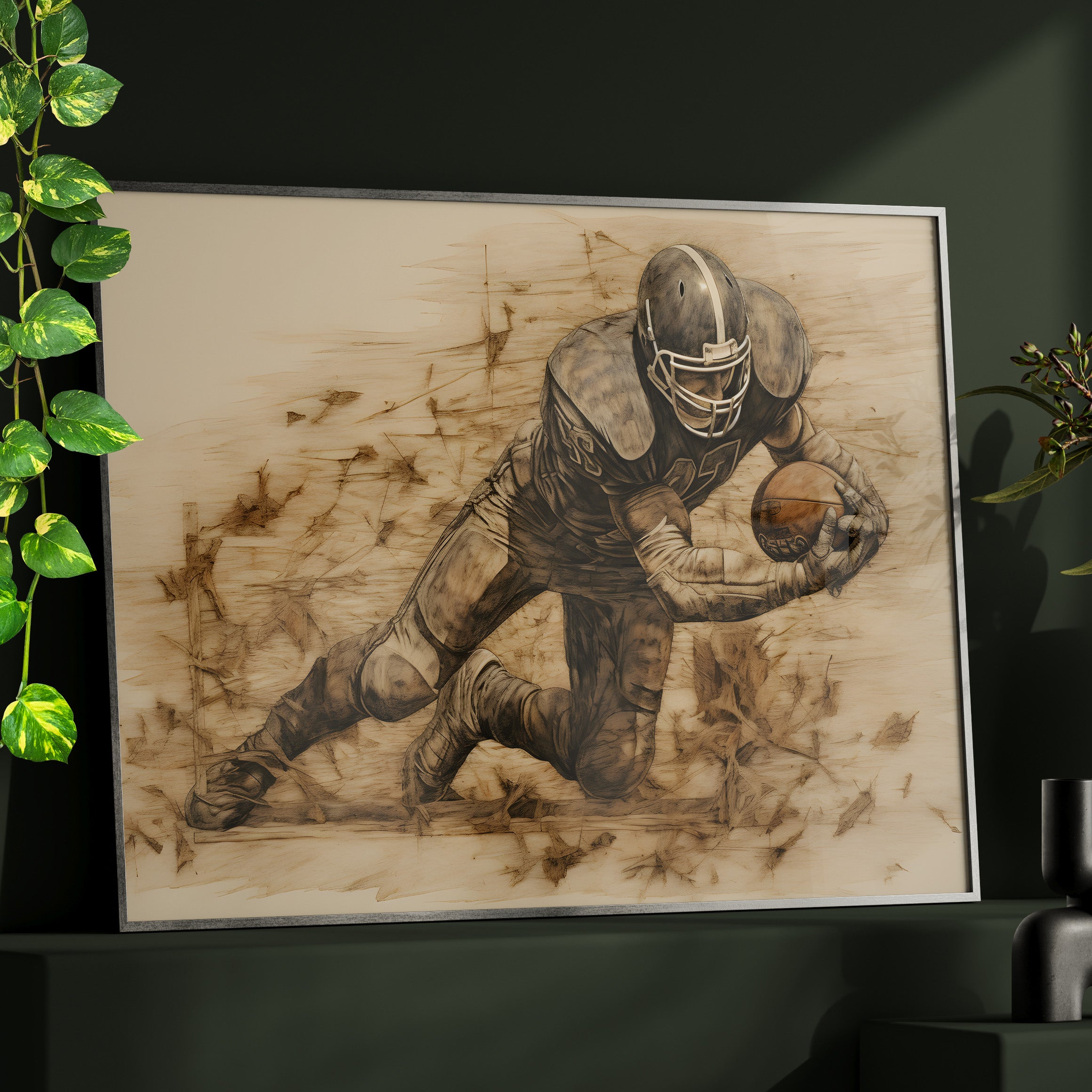 Framed Paper Print - Rustic Quarterback Dive