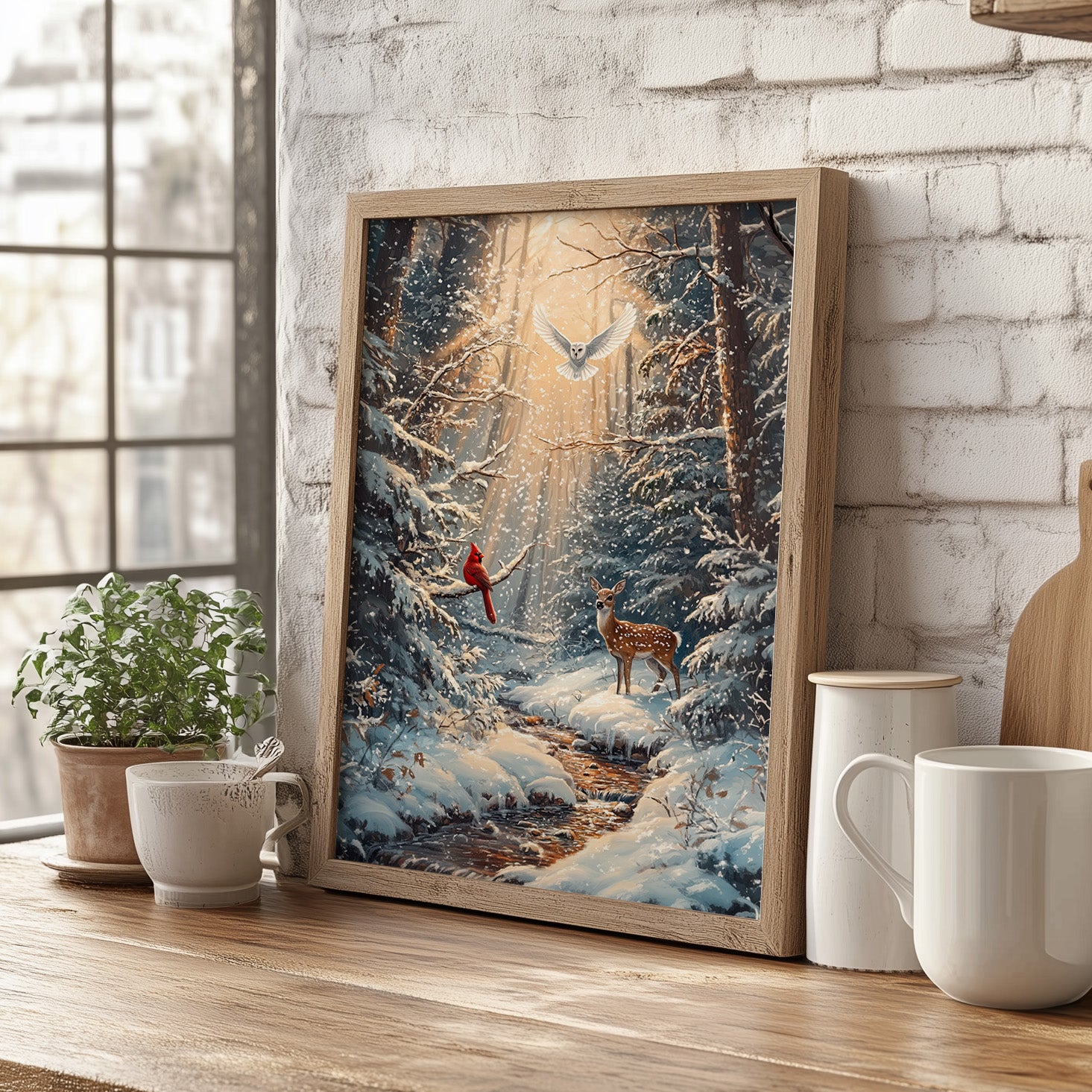 Winter Cardinal Deer Owl