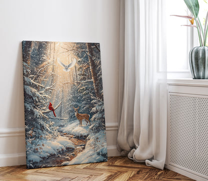 .75" Matte Canvas - Winter Cardinal Deer Owl